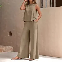 Europe And The United States  Solid Color Elegant Two-piece Crew Neck Vest And Wide Leg Pants Suit Women's Clothing main image 3