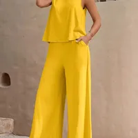 Europe And The United States  Solid Color Elegant Two-piece Crew Neck Vest And Wide Leg Pants Suit Women's Clothing main image 5