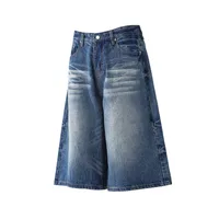 Jiayiku Trendy Summer Shorts American Retro Washed Denim Straight-Leg Unisex Personality Simple Cropped Pants main image 4