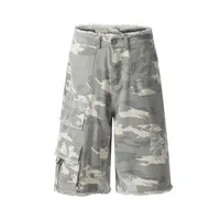 Jiayiku Men's Leopard Print Camouflage Capri Pants American Washed Rough Edge Jeans Men's And Women's Loose Straight Short Pants main image 3