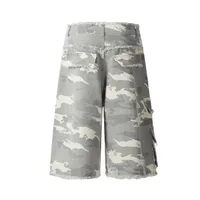 Jiayiku Men's Leopard Print Camouflage Capri Pants American Washed Rough Edge Jeans Men's And Women's Loose Straight Short Pants main image 4