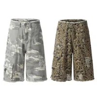 Jiayiku Men's Leopard Print Camouflage Capri Pants American Washed Rough Edge Jeans Men's And Women's Loose Straight Short Pants main image 5