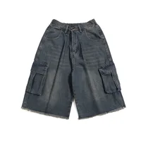 Jiayiku Men's  New American Style Retro Washed Rough Edge Tooling Denim Shorts Loose Straight Pants main image 1