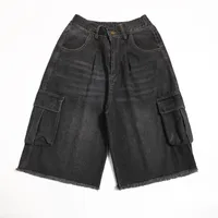 Jiayiku Men's  New American Style Retro Washed Rough Edge Tooling Denim Shorts Loose Straight Pants sku image 4