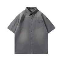 Jiayiku Men's Clothing  New Retro Fashion Brand Shirt Washed And Distressed Handsome National Trend Shirt Short-Sleeved Men And Women main image 1