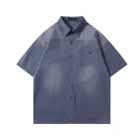 Jiayiku Men's Clothing  New Retro Fashion Brand Shirt Washed And Distressed Handsome National Trend Shirt Short-Sleeved Men And Women main image 3
