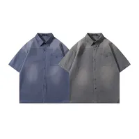 Jiayiku Men's Clothing  New Retro Fashion Brand Shirt Washed And Distressed Handsome National Trend Shirt Short-Sleeved Men And Women main image 5