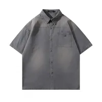 Jiayiku Men's Clothing  New Retro Fashion Brand Shirt Washed And Distressed Handsome National Trend Shirt Short-Sleeved Men And Women sku image 1