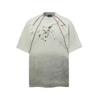 Jiayiku  Summer T-Shirt Men's American Retro Trendy Brand Burnt Flower Hole Heavy Industry Raw Edge Washed T-Shirt Short-Sleeved Men sku image 2