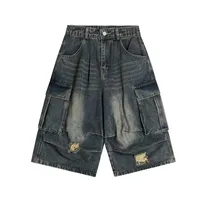 Jiayiku Fashion Brand Summer Denim Pants American Vintage Washed Rough Denim Shorts Loose Tooling Pants sku image 2