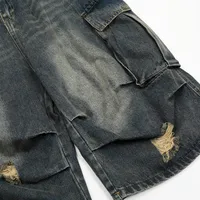 Jiayiku Fashion Brand Summer Denim Pants American Vintage Washed Rough Denim Shorts Loose Tooling Pants main image 3