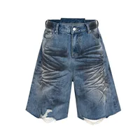 Jiayiku Men's Wear Waste Soil Dirty Dyed American High Street Heavy Washing Destruction Denim Pants Men's Wide Leg Shorts main image 1