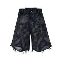Jiayiku Men's Wear Waste Soil Dirty Dyed American High Street Heavy Washing Destruction Denim Pants Men's Wide Leg Shorts main image 3