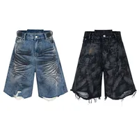 Jiayiku Men's Wear Waste Soil Dirty Dyed American High Street Heavy Washing Destruction Denim Pants Men's Wide Leg Shorts main image 5