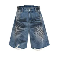 Jiayiku Men's Wear Waste Soil Dirty Dyed American High Street Heavy Washing Destruction Denim Pants Men's Wide Leg Shorts sku image 2