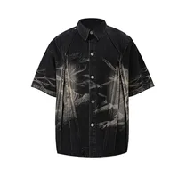 Jiayiku Men's  Summer New Style Niche Pleated Design Washed Denim Shirt Handsome Jacket Short Sleeve main image 3