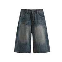 Jiayiku Men's Summer Denim Mid-Pants Men's American Fashion Brand Washed Bamboo Pattern Denim Shorts Loose Cropped Pants main image 1
