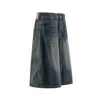 Jiayiku Men's Summer Denim Mid-Pants Men's American Fashion Brand Washed Bamboo Pattern Denim Shorts Loose Cropped Pants main image 2