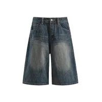 Jiayiku Men's Summer Denim Mid-Pants Men's American Fashion Brand Washed Bamboo Pattern Denim Shorts Loose Cropped Pants main image 5