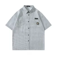 Jiayiku Men's  Summer Shirt New Style Retro Vintage Campus Style Floral Stripesd Shirt Short Sleeves sku image 7