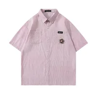 Jiayiku Men's  Summer Shirt New Style Retro Vintage Campus Style Floral Stripesd Shirt Short Sleeves sku image 1