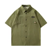 Jiayiku Men's  Summer Shirt New Style Retro Vintage Campus Style Floral Stripesd Shirt Short Sleeves sku image 5