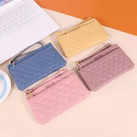 LENGRUI New Double Zipper Leather Bag Long Wallet Women's Simple Large Capacity Zipper Clutch Bag main image 1