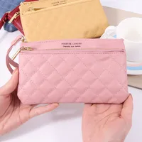 LENGRUI New Double Zipper Leather Bag Long Wallet Women's Simple Large Capacity Zipper Clutch Bag main image 2