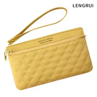 LENGRUI New Double Zipper Leather Bag Long Wallet Women's Simple Large Capacity Zipper Clutch Bag sku image 1
