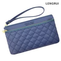 LENGRUI New Double Zipper Leather Bag Long Wallet Women's Simple Large Capacity Zipper Clutch Bag sku image 3