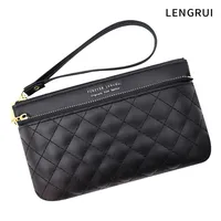 LENGRUI New Double Zipper Leather Bag Long Wallet Women's Simple Large Capacity Zipper Clutch Bag sku image 4