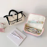 Ins Simple Large Capacity Portable Storage Bag Student High-value Stationery Pencil Case PU Portable Wash Bag Storage Bag main image 3