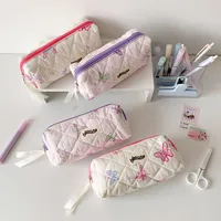 Cream Style Quilted Butterfly Pencil Bag Student Sweet Pencil Bag Portable Stationery Storage Bag Cosmetic Storage Bag For Women main image 1