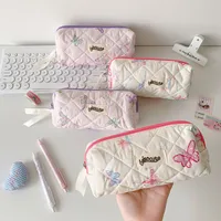 Cream Style Quilted Butterfly Pencil Bag Student Sweet Pencil Bag Portable Stationery Storage Bag Cosmetic Storage Bag For Women main image 2