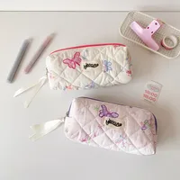 Cream Style Quilted Butterfly Pencil Bag Student Sweet Pencil Bag Portable Stationery Storage Bag Cosmetic Storage Bag For Women main image 3