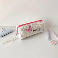 Cream Style Quilted Butterfly Pencil Bag Student Sweet Pencil Bag Portable Stationery Storage Bag Cosmetic Storage Bag For Women sku image 1
