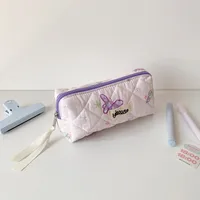 Cream Style Quilted Butterfly Pencil Bag Student Sweet Pencil Bag Portable Stationery Storage Bag Cosmetic Storage Bag For Women sku image 2