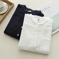 Stand-Up Collar Pure Cotton Double-Layer Yarn Shirt Breathable Soft Waxy Double-Layer Cotton Yarn Long-Sleeved Casual Shirt Women's Shirt main image 1