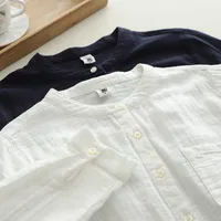 Stand-Up Collar Pure Cotton Double-Layer Yarn Shirt Breathable Soft Waxy Double-Layer Cotton Yarn Long-Sleeved Casual Shirt Women's Shirt main image 3