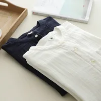 Stand-Up Collar Pure Cotton Double-Layer Yarn Shirt Breathable Soft Waxy Double-Layer Cotton Yarn Long-Sleeved Casual Shirt Women's Shirt main image 4