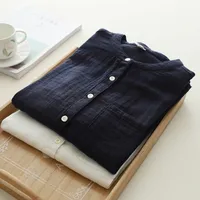 Stand-Up Collar Pure Cotton Double-Layer Yarn Shirt Breathable Soft Waxy Double-Layer Cotton Yarn Long-Sleeved Casual Shirt Women's Shirt main image 5
