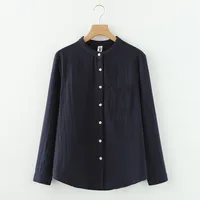 Stand-Up Collar Pure Cotton Double-Layer Yarn Shirt Breathable Soft Waxy Double-Layer Cotton Yarn Long-Sleeved Casual Shirt Women's Shirt sku image 6