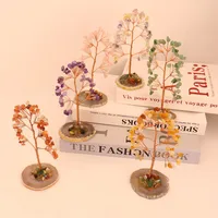 Purple Pink Citrine Gravel Money Tree Hand-Woven Agate Piece Base Home Desktop Crystal Tree Ornaments H10 main image 1