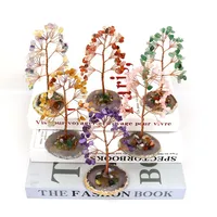 Purple Pink Citrine Gravel Money Tree Hand-Woven Agate Piece Base Home Desktop Crystal Tree Ornaments H10 main image 2