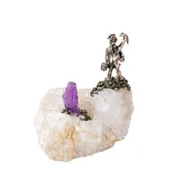 Natural Agate Alloy Silver Miner Ornaments Crystal Raw Stone Crystal Crafts Handmade Home Decoration main image 4