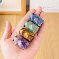 Natural Crystal Mushroom Elf Ornaments Amethyst Carving Frog Monster Crafts Micro Landscape Decoration main image 1