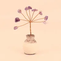 Natural Yellow Purple Pink Crystal Crystal Gravel Money Tree Hand-Woven Car Mini Crystal Tree Small Ornaments H22 sku image 2