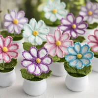 New Handmade Knitted Sunflower Finished Wool Plant Potted Home Simulation Ornaments Decorative Gifts Stall main image 1