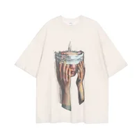 Jiayiku  Summer Couple T-shirt Plus Size American Retro Trendy Brand Oil Painting Style Washed T-shirt Short Sleeve Men's Loose main image 4