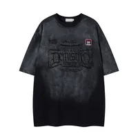 Jiayiku Men's Summer Short-Sleeved T-Shirt Pure Cotton American Hip-Hop Trendy Brand Retro Washed Cotton Embroidered T-Shirt Short-Sleeved sku image 8